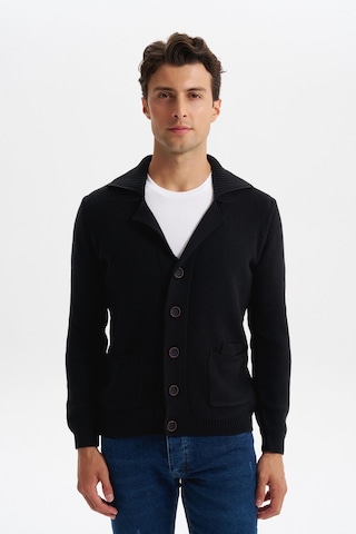 AR-MA Arma Erkek Slim Fit Örme Likralı Pike Şal Yaka Düğmeli Triko Hırka %50 Pamuk %50 Akrilik K0hto0859 Siyah