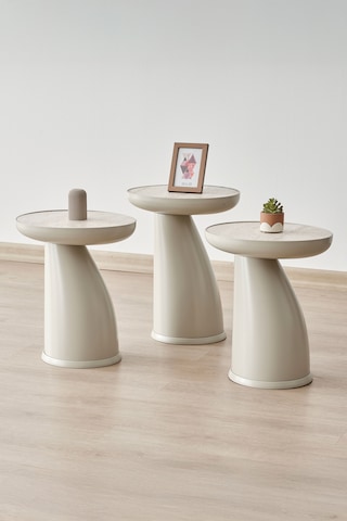 Elips 3'lü Sehpa, Yan Sehpa, Zigon Sehpa, Bej Gövde&Soho Renk Tabla