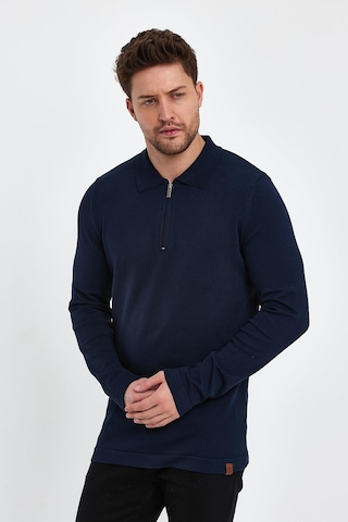 Alexandergardi Alexandergardı Fermuarlı Polo Yaka Kazak E23-6702 Lacivert
