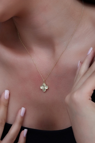 14k Altın Kaplamalı 925 Ayar Gümüş Kalemli Granada Saray Yoncası Kolye - 23183101 Altın