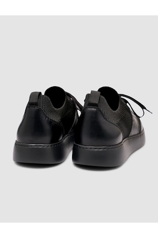 Cabani Erkek Triko Detaylı Günlük Siyah Sneaker Ayakkabı Siyah