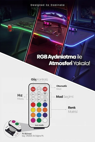 Thunder Rgb Aydınlatmalı Oyuncu Masası Siyah
