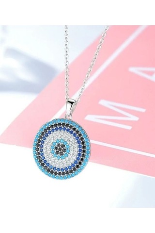 925 Ayar Gümüş Göz Zirkon Taşlı Kolye