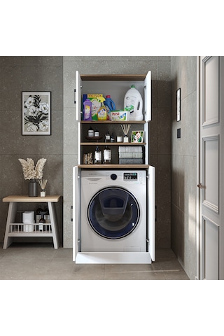 Çamaşır-kurutma Makinesi Dolabı Kapaklı Banyo Dolabı.51 Mat Beyaz - Atlantik