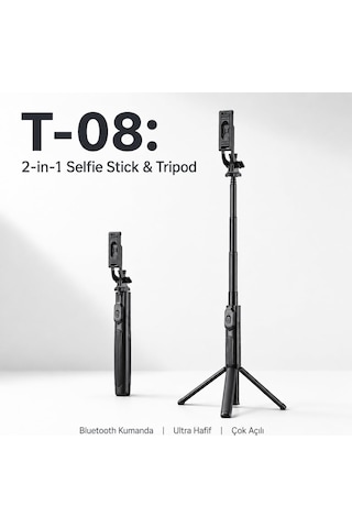 Hepu Hp-t08 Bluetooth Selfie Çubuğu Tripod Ayaklı + Katlanabilir + Uzaktan Kumandalı 150 Cm