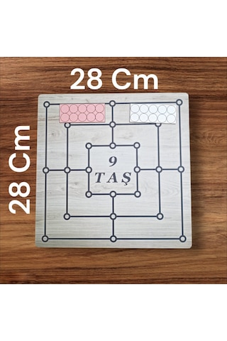 Ahşap 9 Taş 3 Taş Oyunu 28cmx28cm Eşsiz Eğlence Zeka Akıl Mantık Strateji Oyunu