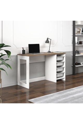 Hero Modern Çalışma Masası - 120 Cm Beyaz/antik Ceviz
