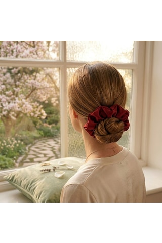 Lüks Saten Saç Tokası Saç Kırmayan İz Bırakmayan Large Scrunchie Topuz Tokası 1adet Kırmızı
