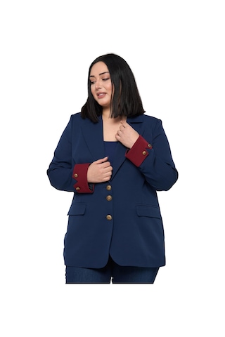 Disentis Büyük Beden Manşeti Kumaş Garnili Düğme Detaylı Astarlı Lacivert Bordo Blazer Ceket Lacivert Bordo