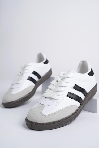 Muggo Gordon Unisex Ortopedik Günlük Garantili Bağcıklı Yürüyüş Koşu Sneaker Spor Ayakkabı Beyaz - Siyah