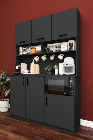 Lüks Kahve Köşesi Dolabı %100 Mdf Çok Amaçlı Erzak Depolama Dolabı Kahve03 Antrasit