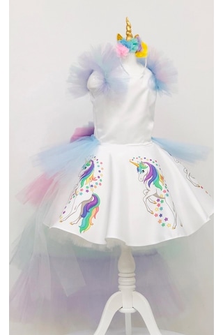 Unicorn Baskılı My Little Pony Kız Çocuk Doğum Günü Elbise&Kostüm