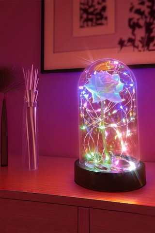 Anneler Gününe Özel Beyaz Gül Rgb Fanus Lamba Usb'li Yapay Çiçek Dekoratif Aydınlatma Hediyelik