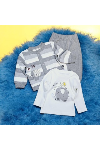 Fil Nakışlı Hırkalı Erkek Bebek Takım gri