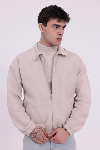 Erkek Gabardin Kumaş Fermuarlı Oversize Beli Lastikli Mevsimlik Ceket-265 Bej