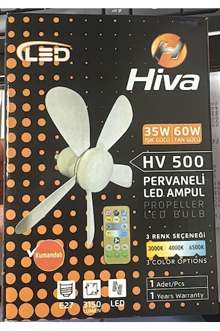 Hv 500 Beş Pervaneli Led Ampullü E/27 Duylu Tavan Vantilatörü