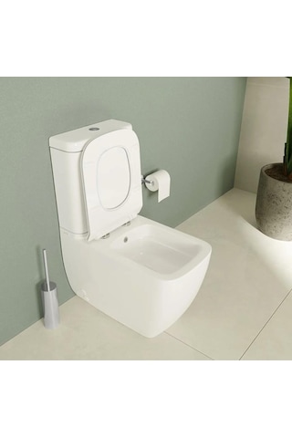 S25 Square Duvara Sıfır Kanalsız Klozet+rezervuar+iç Takım+klozet Kapağı Set Beyaz