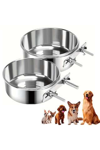 Ecronicword Evcil Hayvan Kafes Besleme Kabı Çelik Askılı Su Kabı 2'li