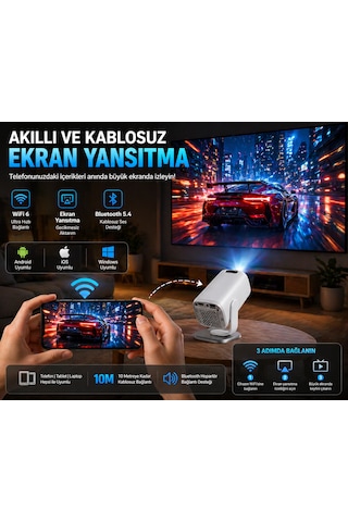 4k Destekli Android 13 Akıllı Projeksiyon Cihazı Wifi 6 Bluetooth 5.4 Full Hd Mini Projektör