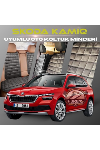 Skoda Kamiq Antrasit Tay Tüyü Cepli & Terletmez Sırtlı Oto Koltuk Minder Seti - Koruma Kılıfı Ön & Arka Set