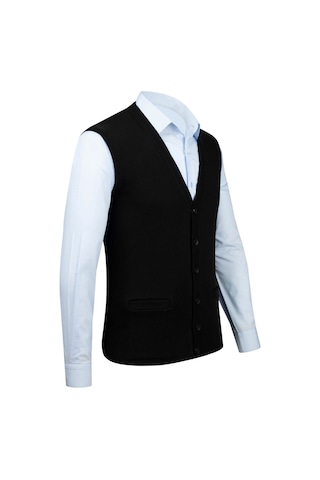 Çizgi Triko Erkek Büyük Beden V Yaka Düğmeli Desenli Çelik Örgü Yelek 4241lb Siyah Siyah