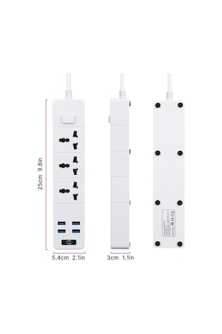 Aubyhe 7'li Akıllı Güç Çizgisi: 3 Ac Prizi + 4 Usb Port 5v/3.1a , Aşırı Akım/kısa Devre Koruma, 1.8m Uzun Kablolu, Ev/ofis/seyahat İçin