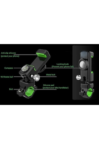 Bisiklet Motosiklet Gidon Direksiyon Telefon Tutucu Pusula ve Sarsmaz Kilitleme (4-6 inç Uyumlu)