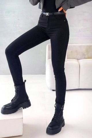 Defymoda Kadın Yüksek Bel Cepli Kemersiz Kot Pantolon Siyah