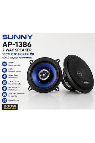 Sunny Ap-1386 13cm 200w Oto Hoparlör Çiftli 2 Way Araç Speaker