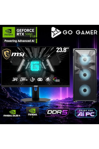 Go Gamer E324DF i5-13400F 16 GB 1 TB SSD RTX5060 8 GB 24" Free Dos Oem Paket Masaüstü Oyuncu Bilgisayarı