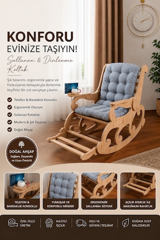 Missidea Detroit Ceviz Sallanan Sandalye Eko Antrasit Gri Minderli Model