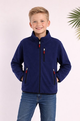 Monox Çocuk Lastik Manşetli Fermuarlı 3 Cepli Unisex Polar Ceket Saks Mavi