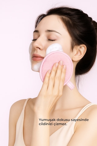 2 Li Set Tekrar Kullanılabilir Makyaj Temizleme Pedi Nazik Temizleme, Yıkanabilir Pembe