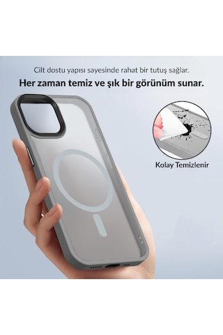 Bix İphone 14 Pro Max Magsafe Uyumlu Kılıf Tam Koruma Manyetik Darbe Emici Gri
