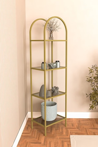 Mona Gold Köşe Kitaplık Dekoratif Aksesuar Rafı Mutfak Rafı 40cm Füme Camlı