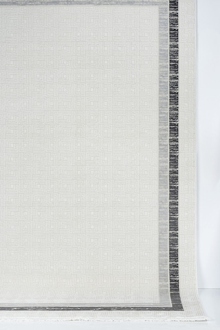 Grid Motifli Geometrik Modern Tasarımlı Pamuk Tabanlı Salon - Oturma Odası Gri Renk Halı Gri