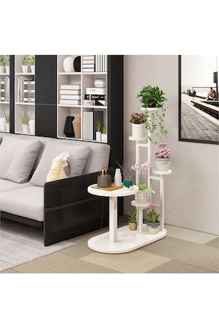 Cindy Metal / Ahşap Yan Sehpa Saksılık Çiçeklik Beyaz