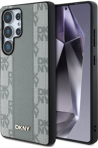 Galaxy Uyumlu S25 Ultra Kılıf Dkny Lisanslı M-safe Şarj Özellikli 3d Yazılı Checkered Pattern Kapak Bej