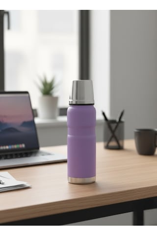 Ckr2052 500 Ml Çift Kat Sızdırmaz Paslanmaz Çelik Termos 12 Saat Sıcak, 24 Saat Soğuk Koruma Lila