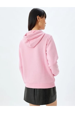Koton Kapüşonlu Oversize Sweatshirt Kedi İşlemeli Cep Detaylı Şardonlu Pembe 5wal10207ık Gül