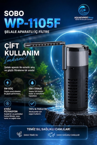 Sobo Wp-1105f Şelale Aparatlı İç Filtre - Çift Kullanım İmkanı - 5w 200 Lt/saat