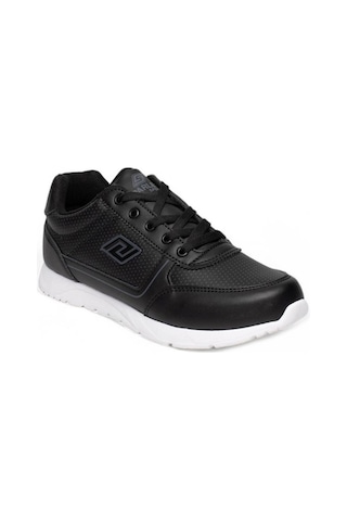 Parley 256-26 Deri Anatomik Bağcıklı Kadın Sneaker Siyah Beyaz Siyah