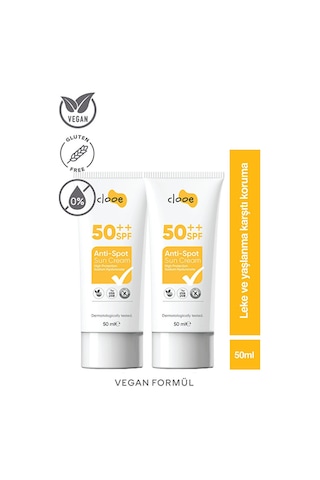 2 Li Güneş Kremi Spf 50 Leke Karşıtı Vegan Glutensiz 50ml X 2