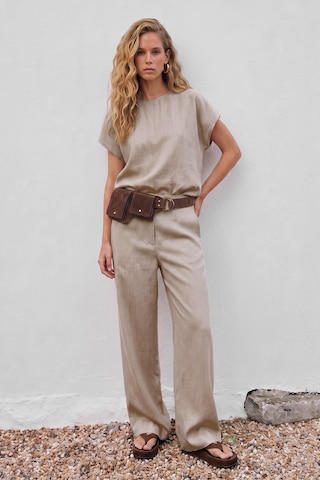 Sateen Kısa Kollu Bluz - Bej-137675