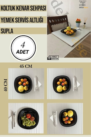 Açık Gri 4 Adet Çok Amaçlı Koltuk Kenar Sehpası, Supla, Yemek Servis Altlığı Açık Gri