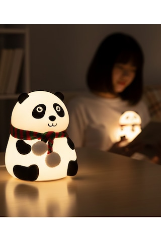 Panda Figürlü Silikon Gece Lambası Bebek & Çocuk Odası Beyaz
