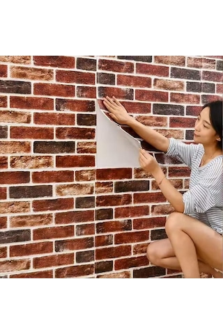 4 Adet 70cmx70cm Kendinden Yapışkanlı Kırmızı Taş Duvar Paneli Kağıdı Sticker Ofis Salon Otel Nw149 Kırmızı