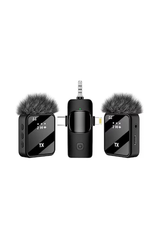 İkili Kablosuz Yaka Mikrofonu 2.4g Bluetooth 5.1 İphone Type-c Ve Kamera Uyumlu 10 Saat F11-2