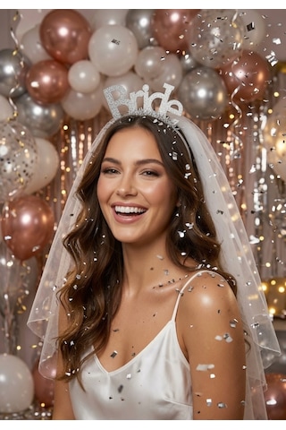 Taç Eva Bride Yazılı Gümüş Simli Gelin Tacı Bekarlığa Veda Kına Gecesi Aksesuarı