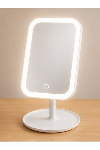 Led Işıklı Makyaj Aynası Dokunmatik Masaüstü Kozmetik Aynası Beyaz
